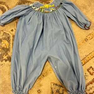 Sweet Teas Nativity Smocked  Embroidered Blue Baby Romper 24 Month